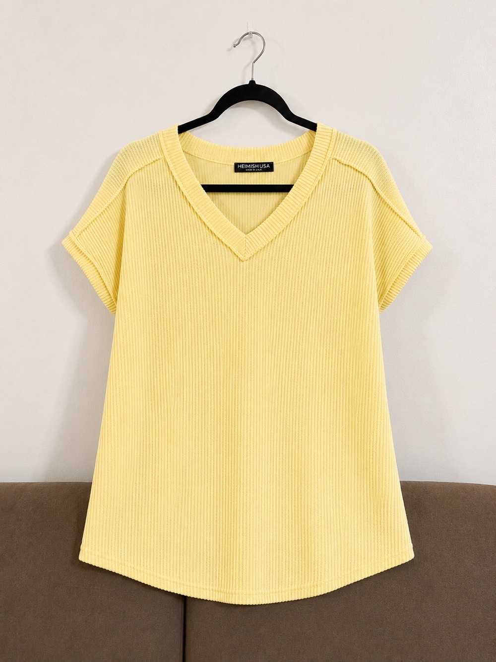 New Boutique Heimish Ribbed Vneck Yellow Top Size 1X